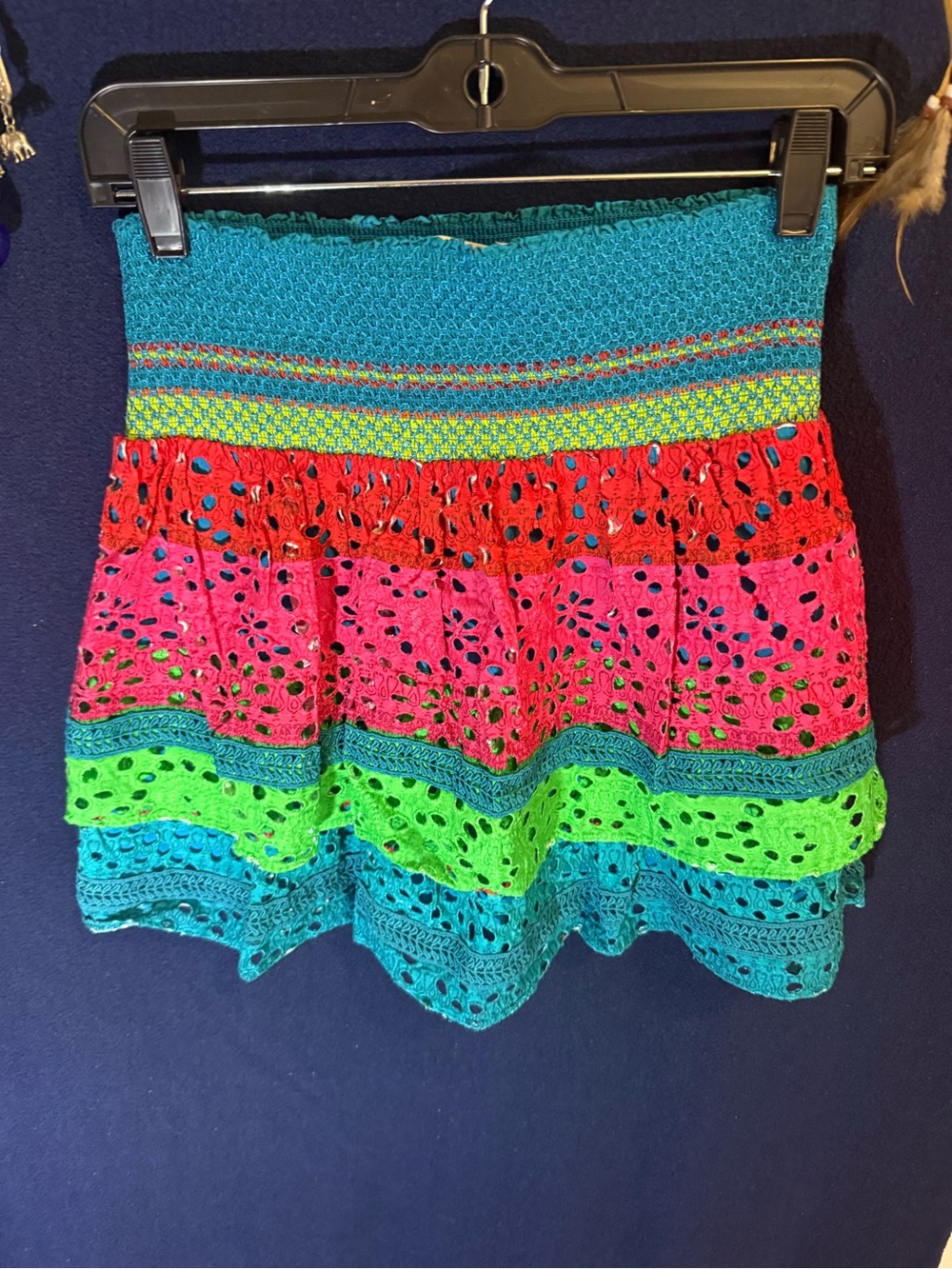 Alice + Olivia Bright Turquoise, Pink, Red & Green Crochet Skirt
